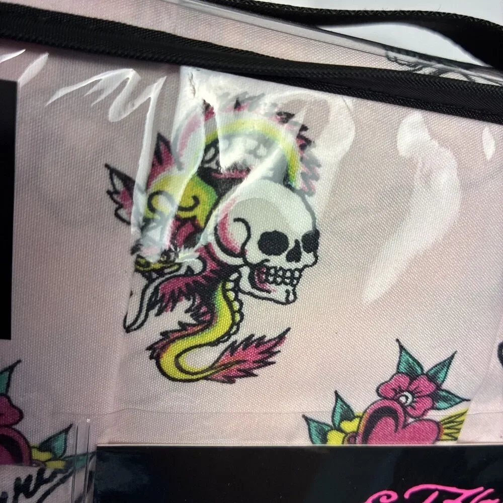 ED HARDY Queen Pink Sheet Set 6pc New Flowers Skull Roses Heart Grunge Y2K